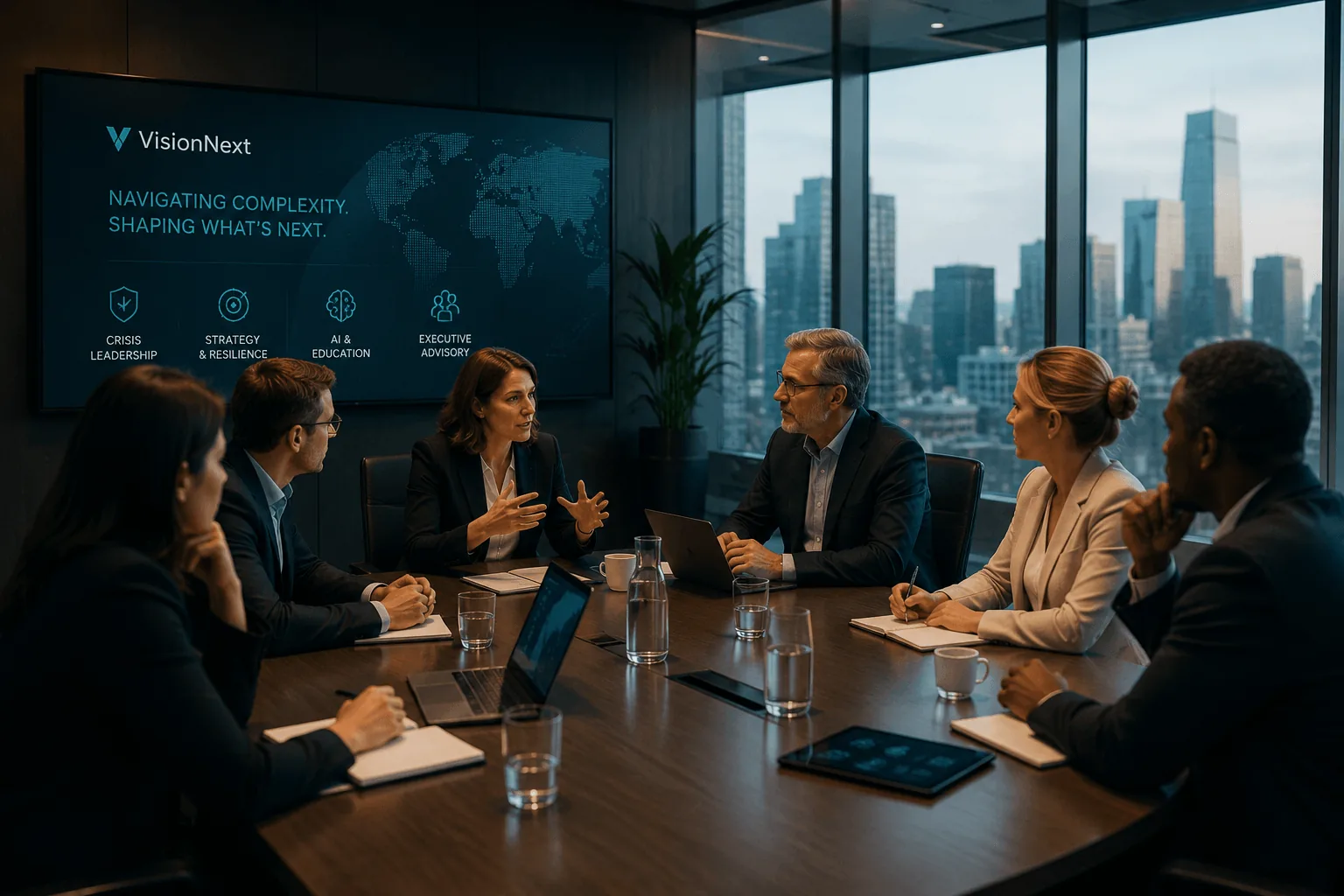 Leadership team in boardroom discussion